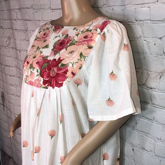 Vintage Rose Print 50s Style Housedress Possibly Handmade Bib Collar M/L? - Picture 5 of 10